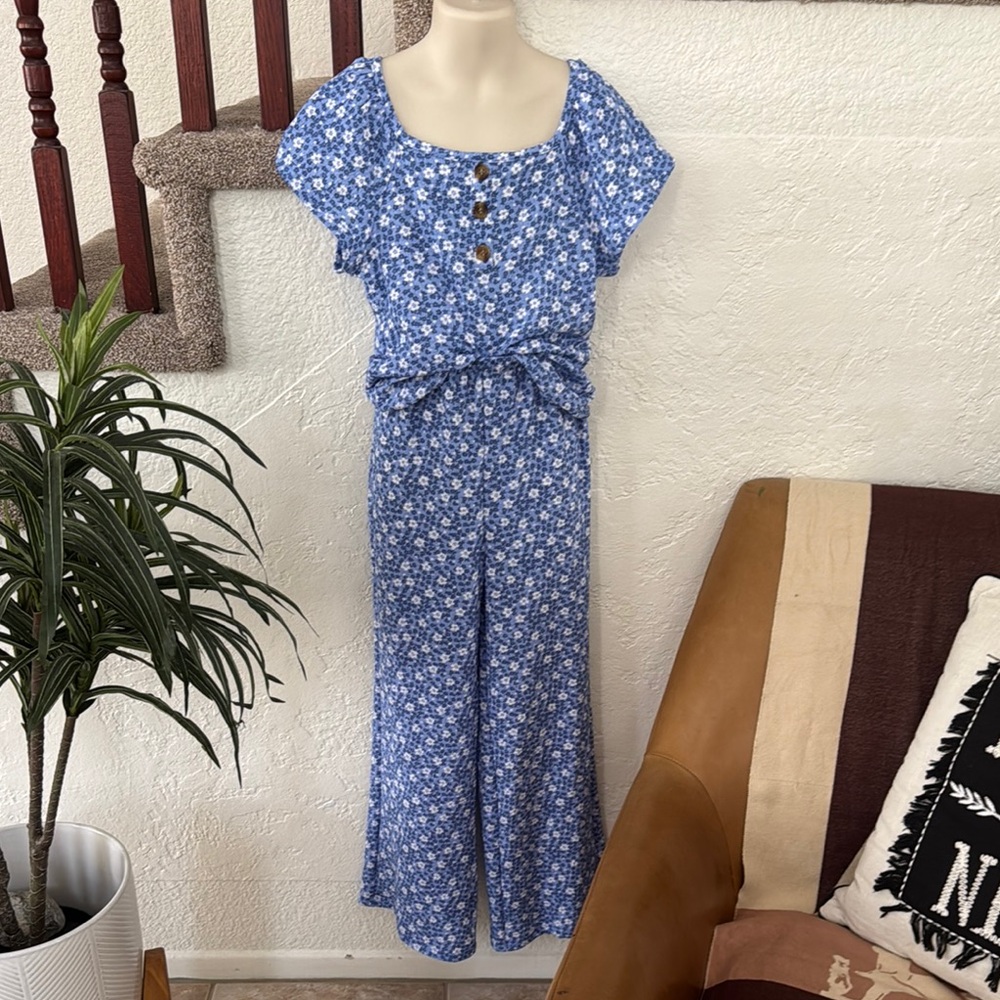 Amy Byer Girls Blue Floral Top and Pants Set Size S (7-8) NWT